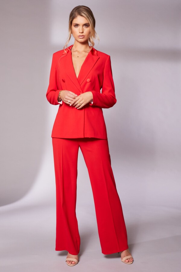 Kate Cooper – Jacket with satin collar with wide leg trouser/waistband ...